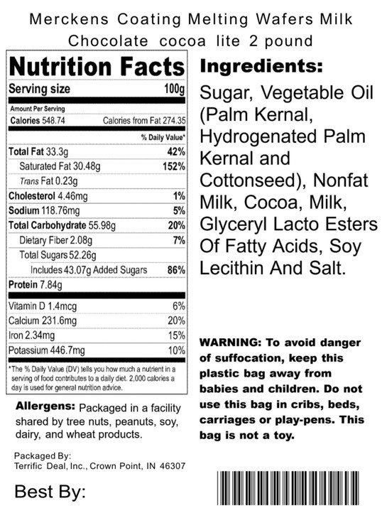 Merckens Coating Melting Wafers Milk Chocolate Cocoa Lite, 2 Pound