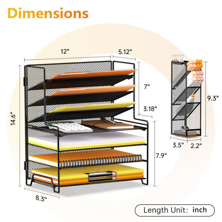 SUPEASY 7 Tier Desk Organizer, 4 Tier Paper Organizer + 3 Tier File Holder with Pen Holder, Desk Organization and Storage for Home Office, Black