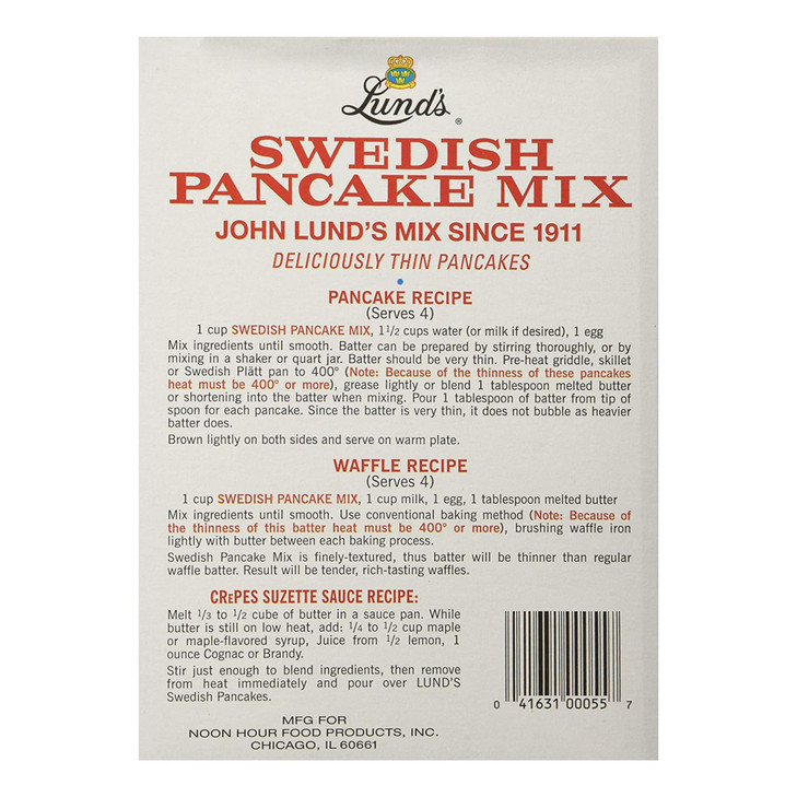 Lunds Swedish Pancake Mix, Deliciously Thin & Light Pancakes, 12 oz, Traditional Scandinavian Recipe - Easy Mix for Breakfast or Brunch [Pack of 2]