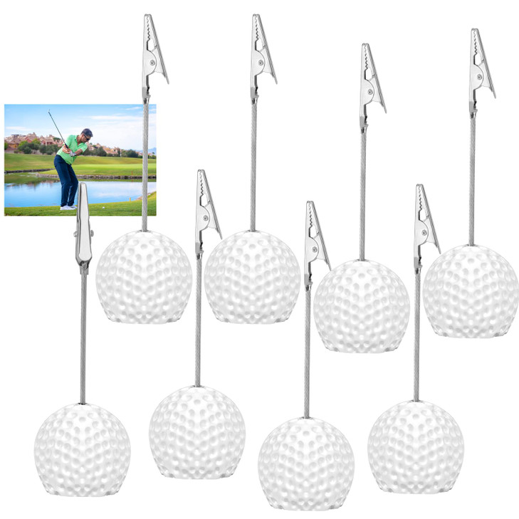 SAYAYA 8 PCS Resin Golf Ball Base Alligator Clip Place Card Holder Golf Ball Shaped Table Number Holder Name Place Card Holder for Office Menu Events