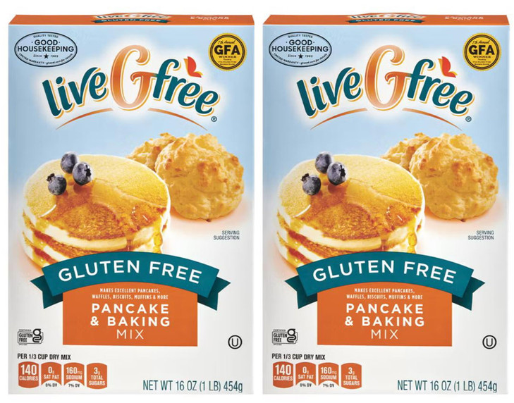 Pancake Mix, 16 oz Free of: Gluten Nuts Lactose Soy & Wheat, Waffles, Biscuits, Muffins, All Purpose Flour for Baking by Live G Free 2 Pack