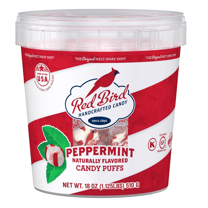 Red Bird Soft Peppermint Candy, Individually Wrapped, Gluten Free Breath Mints, 18 oz Tub