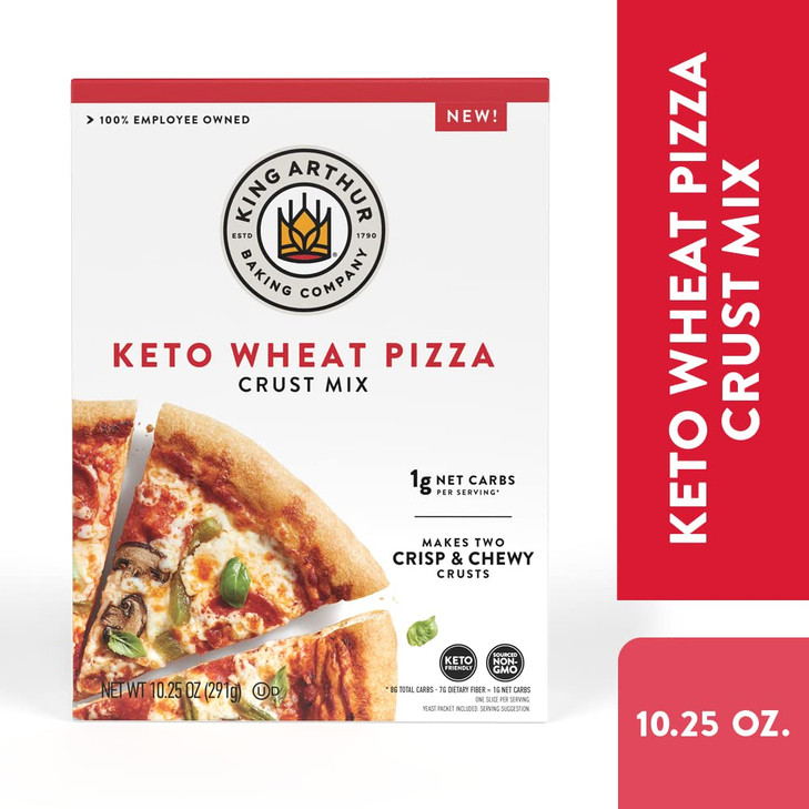 King Arthur Keto Pizza Crust Mix: Low Carb Delight with 1g Net Carbs per Serving - Easy to Make, Crisp & Chewy 10.25 oz Mix for Two 12 in Crusts - Pe