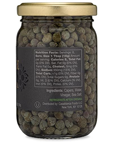 Mina Capers Non Pareil 7 oz, Perfect Mediterranean Seasoning or Garnish, Moroccan Capers Jar, Made with only Caper, Water, Vinegar and Sea Salt, Non