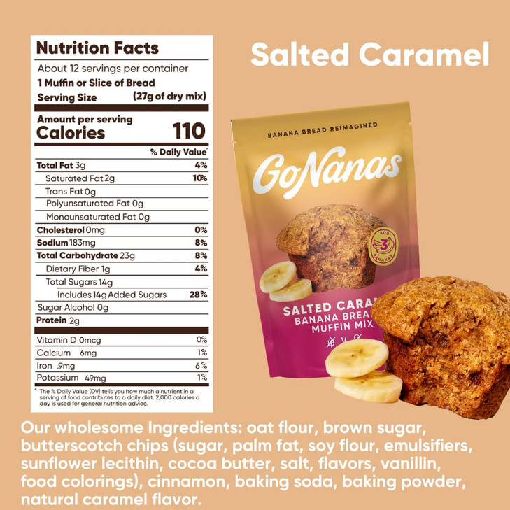 GoNanas Salted Caramel Oat Flour Banana Bread Mix, Suitable for Plant Based Vegan Diets, Gluten Free Dairy Free Snacks, Healthy Snacks For Adults, Mu
