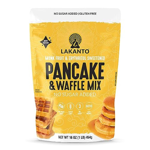 Lakanto Pancake and Waffle Mix - Sweetened with Monk Fruit Sweetener and Erythritol, Breakfast, Flapjacks, Almond Flour, Low Net Carbs, Gluten Free,