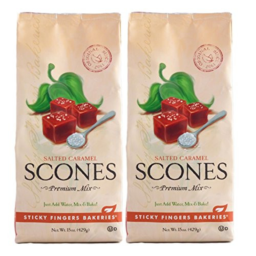 Sticky Fingers Scone Mix (Pack of 2) 15 Ounce Bags - All Natural Scone Baking Mix (Salted Caramel)