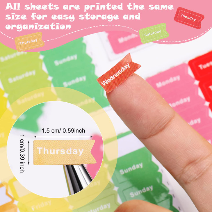 140 Pcs Day of The Week Stickers Monday to Sunday Self Adhesive Day of Week Stickers for Mini Back to School Date Covers Decorative Planner Removable