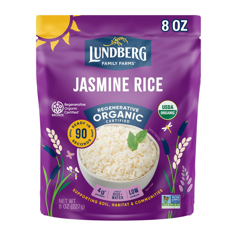 Lundberg Jasmine Rice, Long Grain White Rice - Non-Sticky, Fluffy Aromatic Rice, Sustainably Grown in California, Regenerative Organic Certified, 8 O