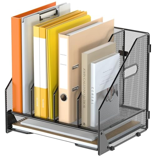 OrgMate Desk File Folder Holder Organizer-4 Vertical Compartments Racks and Paper Letter Tray,Mesh Magazine File Holder Sorter,Desktop Accessories &