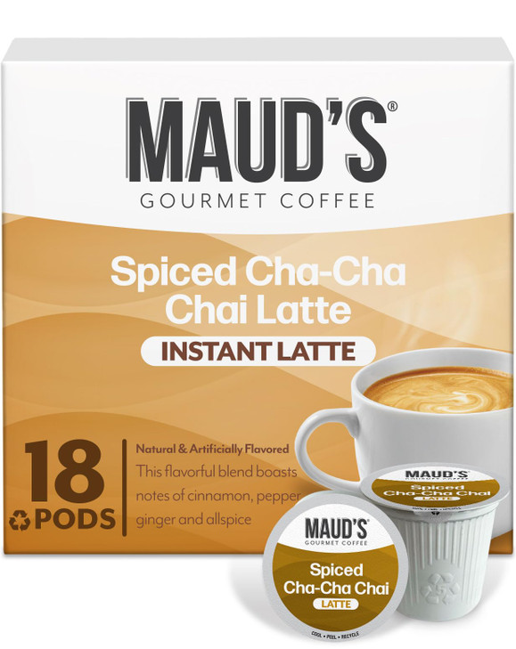 Maud's Chai Tea Latte Pods, 18 ct, Recyclable Single Serve Tea Pods - 100% Gourmet Blended Tea Leaves, Compatible with Keurig K Cups Maker