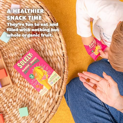 SOLELY - Organic Mango Whole Fruit Gummies (Pack of 1 Box, 5 Bags per Box) - Real Fresh Fruit - Healthy Snacks for Adults & Kids - Non GMO, Vegan Sna