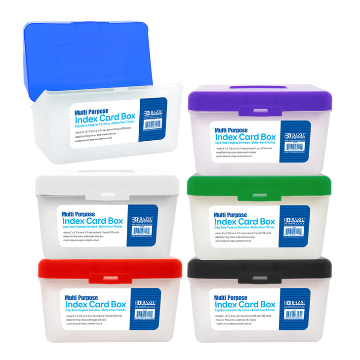 BAZIC PRODUCTS Index Card Box 3"x5", Plastic Storage Case Holds 250 Cards, Multipurpose Index Card Holder Organizer for Flash Cards, Notes, Office &