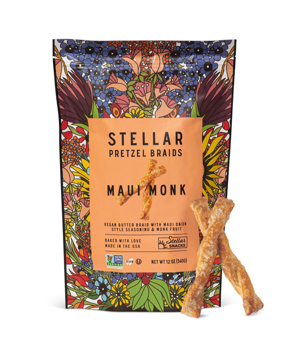 Stellar Snacks Pretzel Braids, Maui Monk, 12 Oz Bag - Vegan, Kosher, Non-GMO Rods, Twists, Sticks