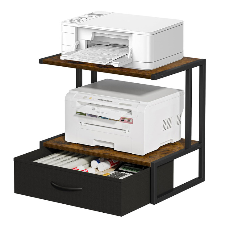 VYUOL Printer Stand with Storage for Desk, with Fabric Drawer Desktop Printer Stand Shelf Organzier for Home Office, for Above and Under Desk Printer