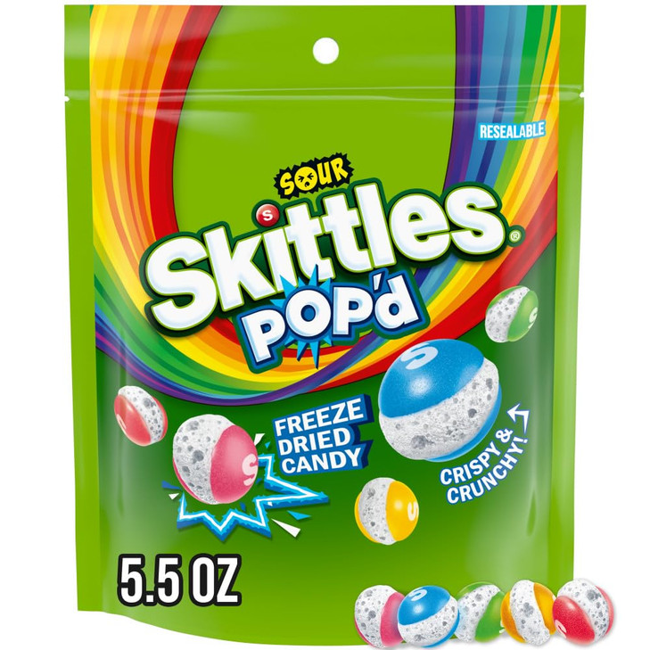SKITTLES POP'd Sour Freeze Dried Candy Assortment, 5.5 Oz Resealable Bag