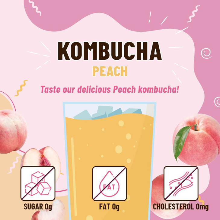 KAYFOOD-Kombucha-Peach-Garden-Daily Zero Sugar, Diet, Gut Healthy Sparkling Beverage, Fermented Korean Drinks for Iced, Hot, Workout Tea (10ST)