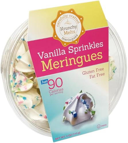 Krunchy Melts Original Meringue Cookies - Vanilla Sprinkles Flavor - Only 90 Calories Per Serving - Fat Free, Gluten Free, Dairy Free (4 Oz)