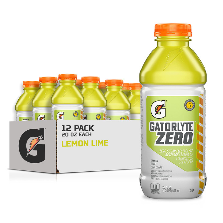 Gatorlyte Zero Electrolyte Beverage, Lemon Lime, Zero Sugar Hydration, Specialized Blend of 5 Electrolytes, No Artificial Sweeteners or Flavors, 20 F
