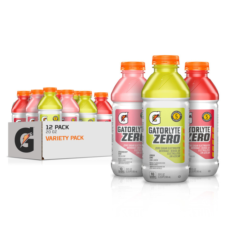 Gatorlyte Rehydration Electrolyte Drink, 3 Flavor Variety Pack, Specialized Blend of 5 Electrolytes, Zero Sugar, No Artificial Sweeteners/Flavors, 20