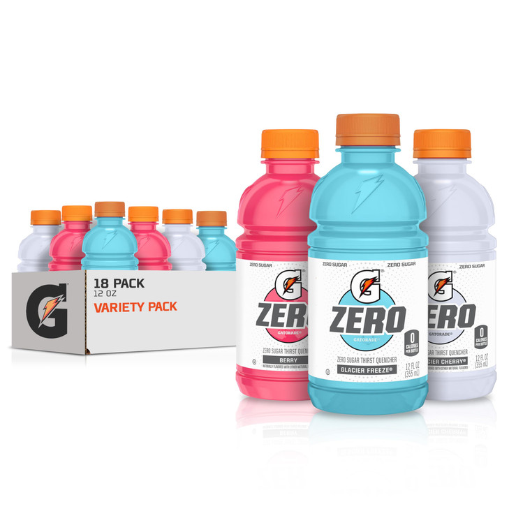 Gatorade G Zero Sports Drink, Glacier Freeze, Glacier Cherry, Berry Variety Pack, 12 Fl Oz (Pack of 18)