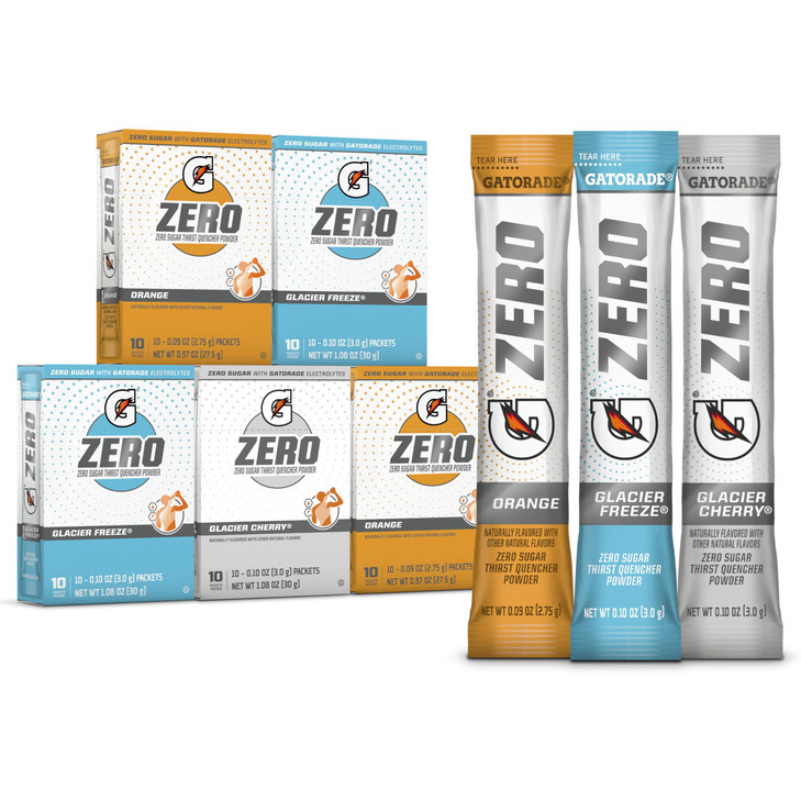 Gatorade G Zero Powder, Glacier Cherry Variety Pack, 0.10oz Individual Packets - 10 Count (Pack of 5)