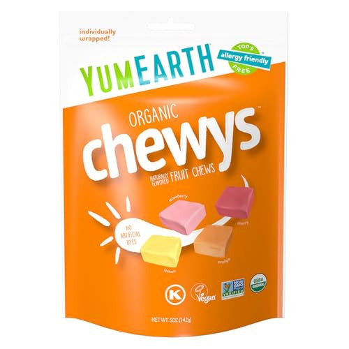 YumEarth Organic Fruit Chews - Fruit Flavored Candy Chews, No Dye, Allergy Friendly, Gluten Free, Non-GMO, Vegan Candy with No Artificial Dyes, 5 Oun
