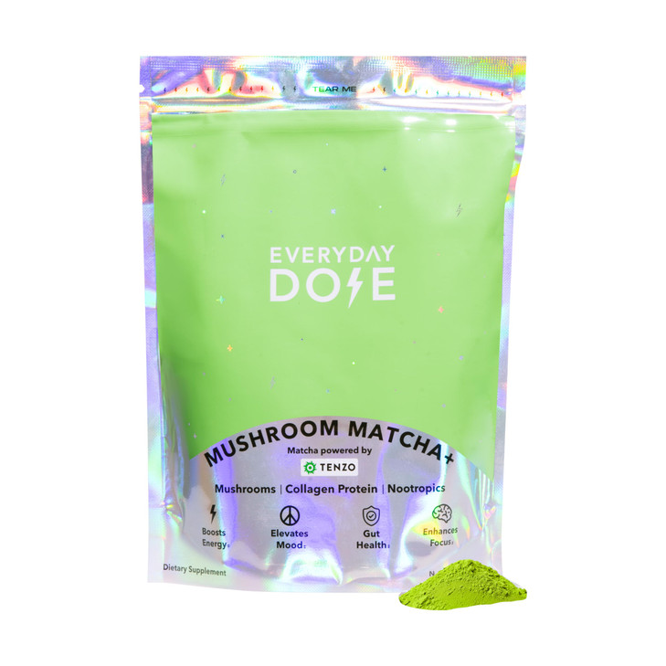 Everyday Dose Mushroom Matcha+ Ceremonial Grade Matcha Powder - Japanese Tea With Grass-Fed Collagen, Lion's Mane, Chaga, L-Theanine - For Better Foc