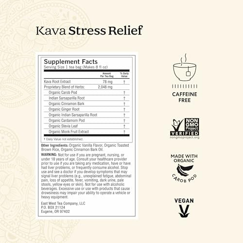 Yogi Tea Kava Stress Relief Tea - 16 Tea Bags per Pack (4 Packs) - Made with Organic, Caffeine-Free Relaxing Tea - Includes Carob Pod, Indian Sarsapa