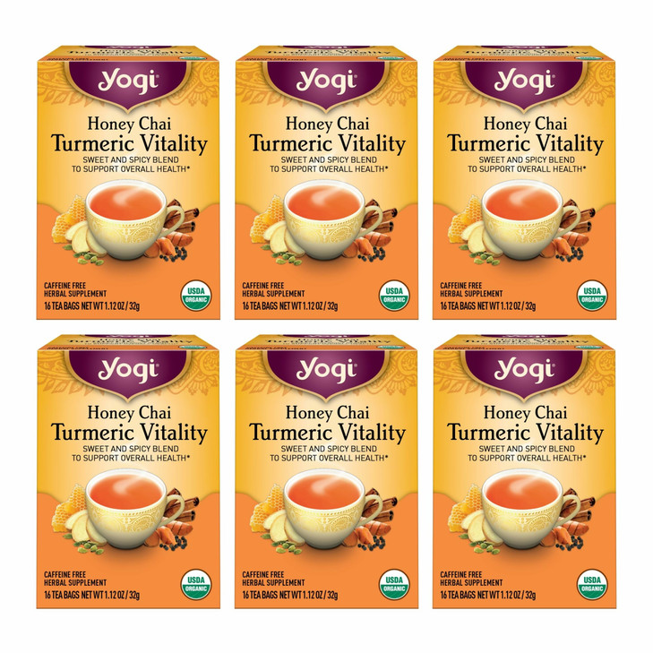 Yogi Tea Honey Chai Turmeric Vitality Tea - 16 Tea Bags per Pack (6 Packs) - Organic Tea to Support Overall Health - Includes Cinnamon Bark, Turmeric