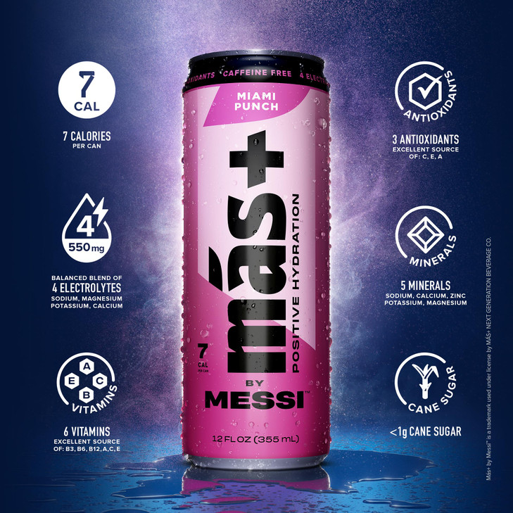 Más+ by Messi 12oz Variety Pack, Sports Drink & Hydration Beverage, Natural Flavors with Vitamins and Electrolytes, No Artificial Sweeteners or Color