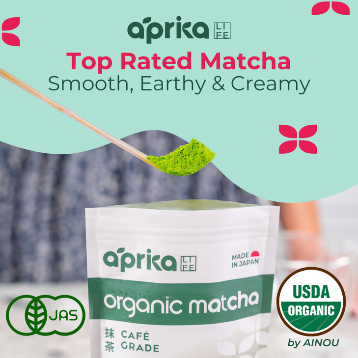 AprikaLife Organic Matcha Powder, USDA & JAS Certified, No Sugar Added, Authentic Japanese Cafe Grade Matcha Green Tea Powder Perfect for Matcha Latt