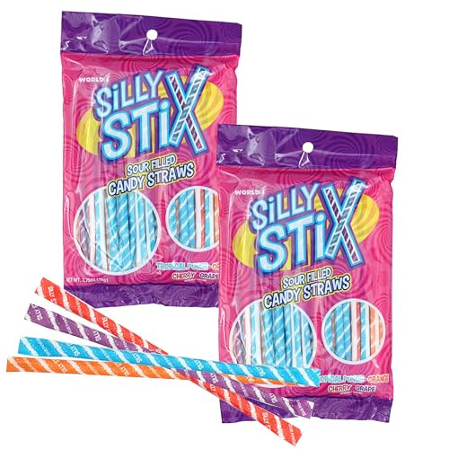 Candy Straws, 2.75 Ounce Bags (Pack of 2), Pixie Sticks, Sour Filled Candy Straw 4 Flavors, The Hampton Candy Company