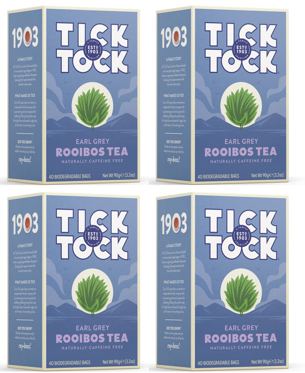 TICK TOCK TEAS Rooibos Earl Grey, Naturally Caffeine Free Red Bush Herbal Tea, Rich in Anti-Oxidants, South African, Superfood, 3.5 Oz, 40 Count, Pac