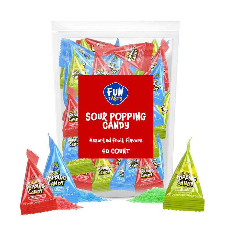 Sour Popping Rocks - 40 Mini Packs - Easter Candy - Sour Popping Candy Individually Wrapped - Easter Eggs Fillers - Assorted Fruit Flavors - Party Fa