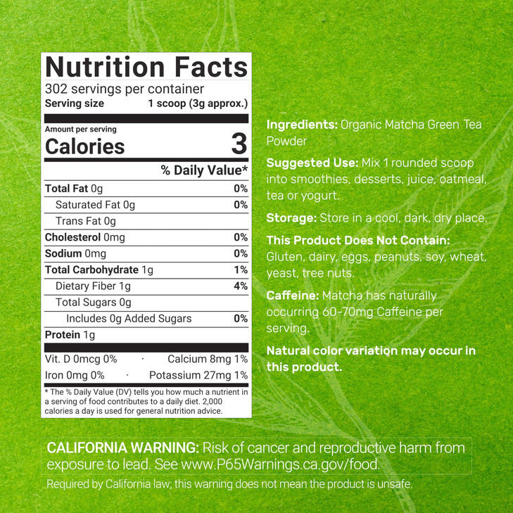 Organic Matcha Green Tea Powder, 2 lb (907g) | First Harvest, Culinary Grade | Japanese Sourced Cafe Mix | Zero Sugar, Keto Friendly, Non-GMO, Vegeta