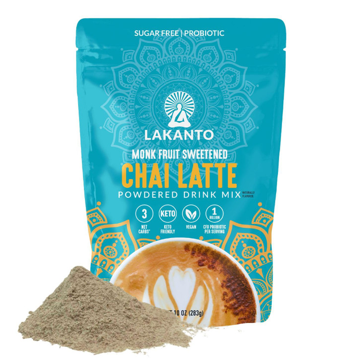 Lakanto Sugar Free Chai Latte Drink Mix - Monk Fruit Sweetened, Cold or Hot Chai Tea, Vegan, Probiotics, Rich Flavor, Chai Spices, Keto Diet Friendly