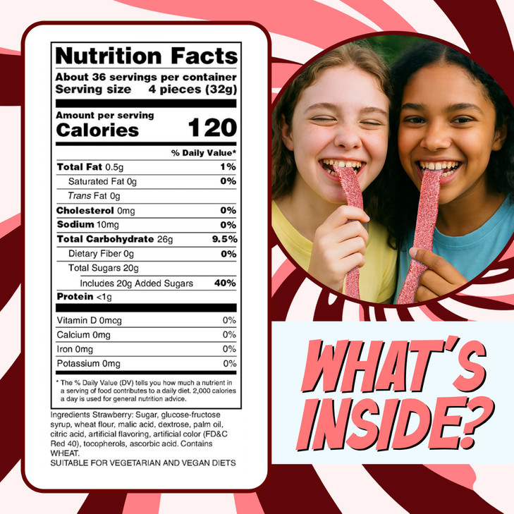 Sour Power Premium Strawberry Candy Belts  The Original Sour Candy Since 1985  2.5 lb Resealable Bulk Tub  Vegan, Non-GMO, Gelatin Free  Soft, Ch