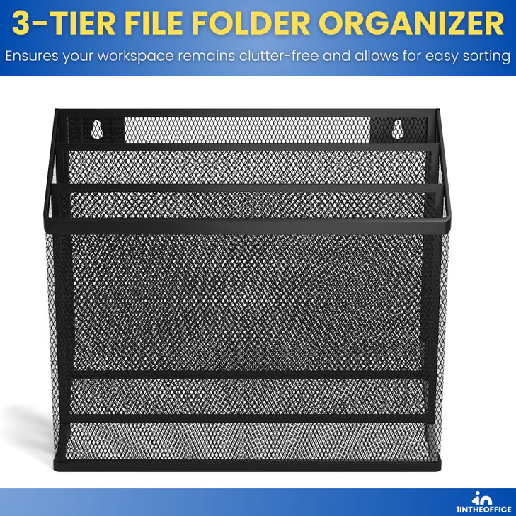 1InTheOffice 3 Tiers File Folder Organizer, Desk Sorter, Black Mesh Organizer