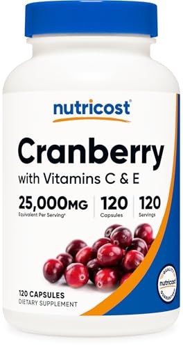 Nutricost Cranberry Extract (25,000mg) (120 Capsules) with Vitamin C & Vitamin E