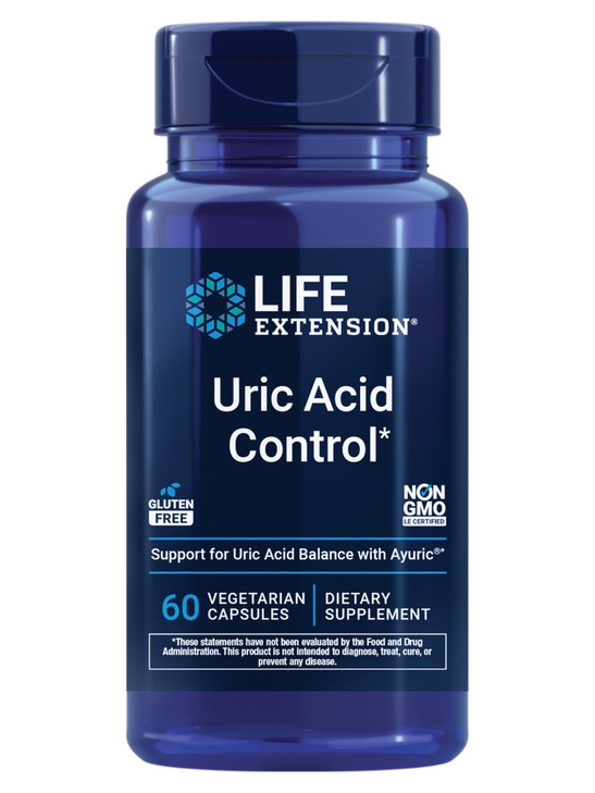 Life Extension Uric Acid Control, Promotes Healthy uric Acid Balance, Joint Health, discomfort Relief, Gluten Free, Non-GMO, Vegetarian, 60 Capsules