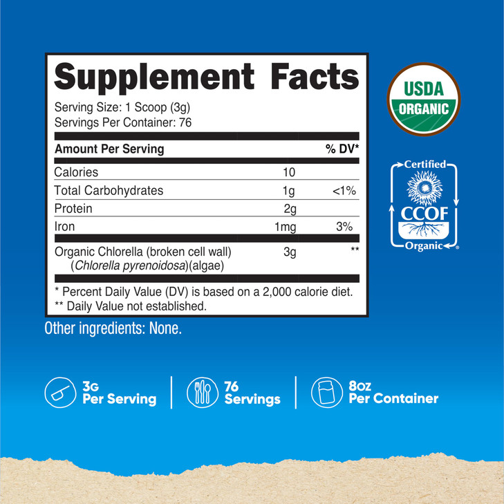 Nutricost Organic Chlorella Powder 8oz - 3000mg Per Serving - Non-GMO, Gluten Free