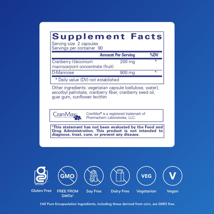 Pure Encapsulations Cranberry D-Mannose - Supports Urinary Tract Health* - with Cranberry Fruit Solids - Vegan & Non-GMO Dietary Supplement - 180 Cap