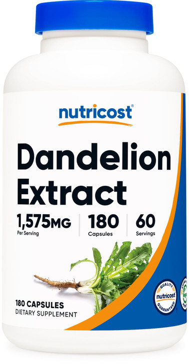 Nutricost Dandelion Extract 6,457mg Equivalent from 1,575mg of 5:1 Extract Per Serving, 180 Capsules for 60 Servings Per Bottle - Vegan, GMO Free and