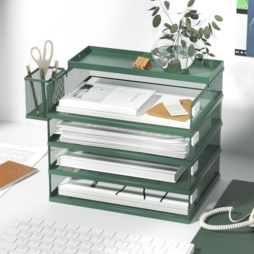 FANXIYQ Stackable Letter Trays, 4 Tier Metal Paper Tray & Desk Organizer, Stackable File Trays for Office & Home, Multi-Functional Document Tray with