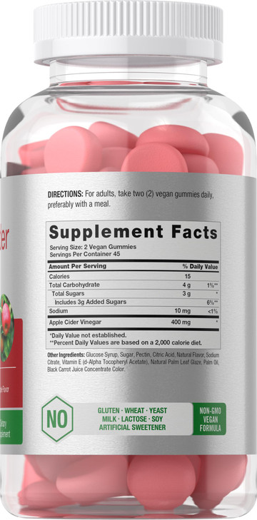 Horbäach Vegan Apple Cider Vinegar Gummies | 90 Count | ACV Supplement | Apple Flavor | Non-GMO, Gluten Free Gummies for Adults