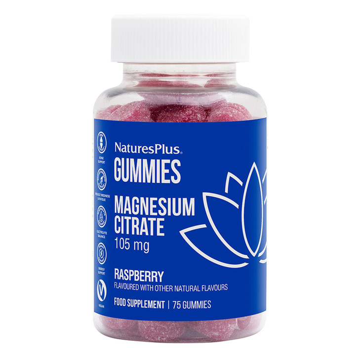 NaturesPlus Gummies Magnesium Citrate - 75 Gummies, Raspberry - Helps Calm The Mind & Body, Supports Bone Density - Vegetarian, Gluten Free, Non-GMO