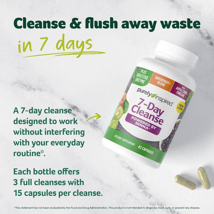 Purely Inspired 7-Day Detox Cleanse - Whole Body Cleanse & Detox Pills for Women & Men, Powered with Senna Leaf, Vitamin C, Apple Cider Vinegar, Dige