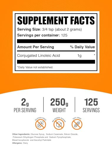 BulkSupplements.com Conjugated Linoleic Acid Powder - CLA Supplement, Nutritional Supplement - Gluten Free, 2g Per Serving, 250g (8.8 oz) (Pack of 1)