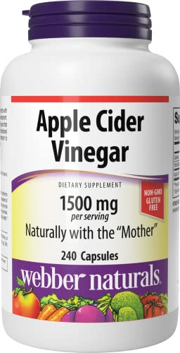 Webber Naturals Apple Cider Vinegar Capsules with The Mother, 1500 mg per Serving, High Potency, 240 Capsules, Natural Digestion Support, Sugar, Dair